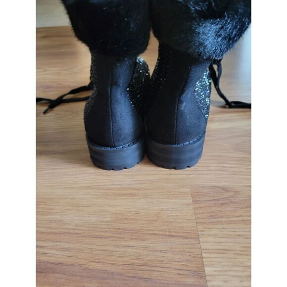 NWT Express Black Sequin Combat Boot‎ - Picture 4 of 7